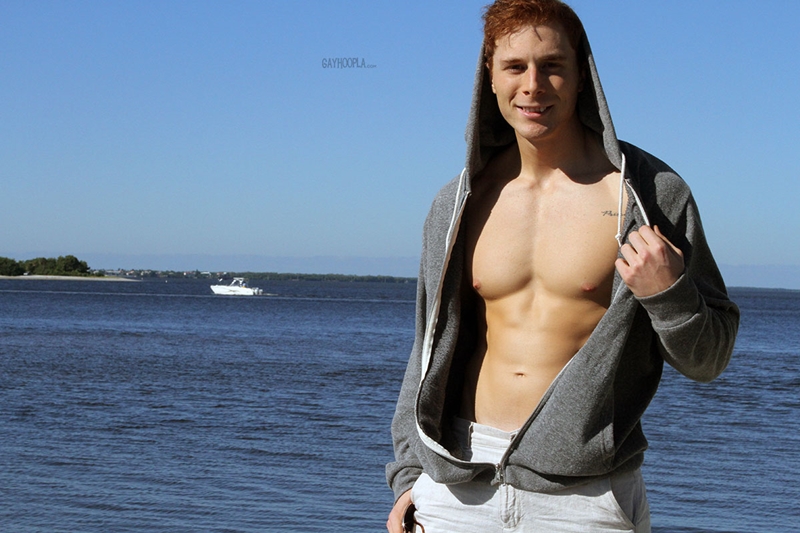 gayhoopla  Ripped young man Mitchel Wright strips off his speedos 