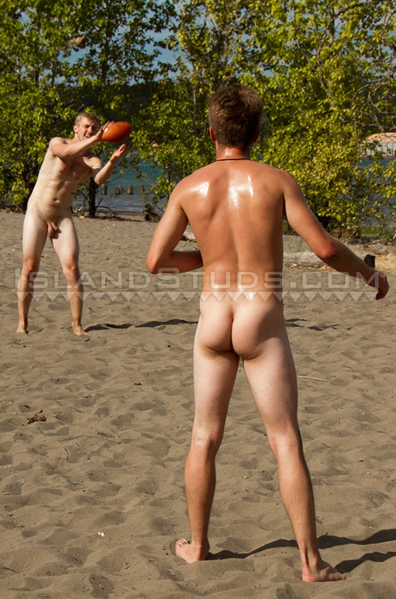 IslandStuds bearded hairy Chuck smooth big balls Chris naked sweaty football big thick cock furry cocksucking jerking off straight guys 010 gay porn tube star gallery video photo - Chuck and Chris talk as they play naked football together
