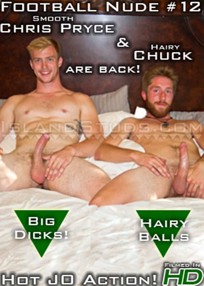 IslandStuds Chuck thick dick Chris Pryce massive donkey balls 022 Gay Porn Pics - Chuck’s dick is thick a fat belly slapper and Chris Pryce’s long straight dong is surrounded by a patch of blond dick hair and massive donkey balls
