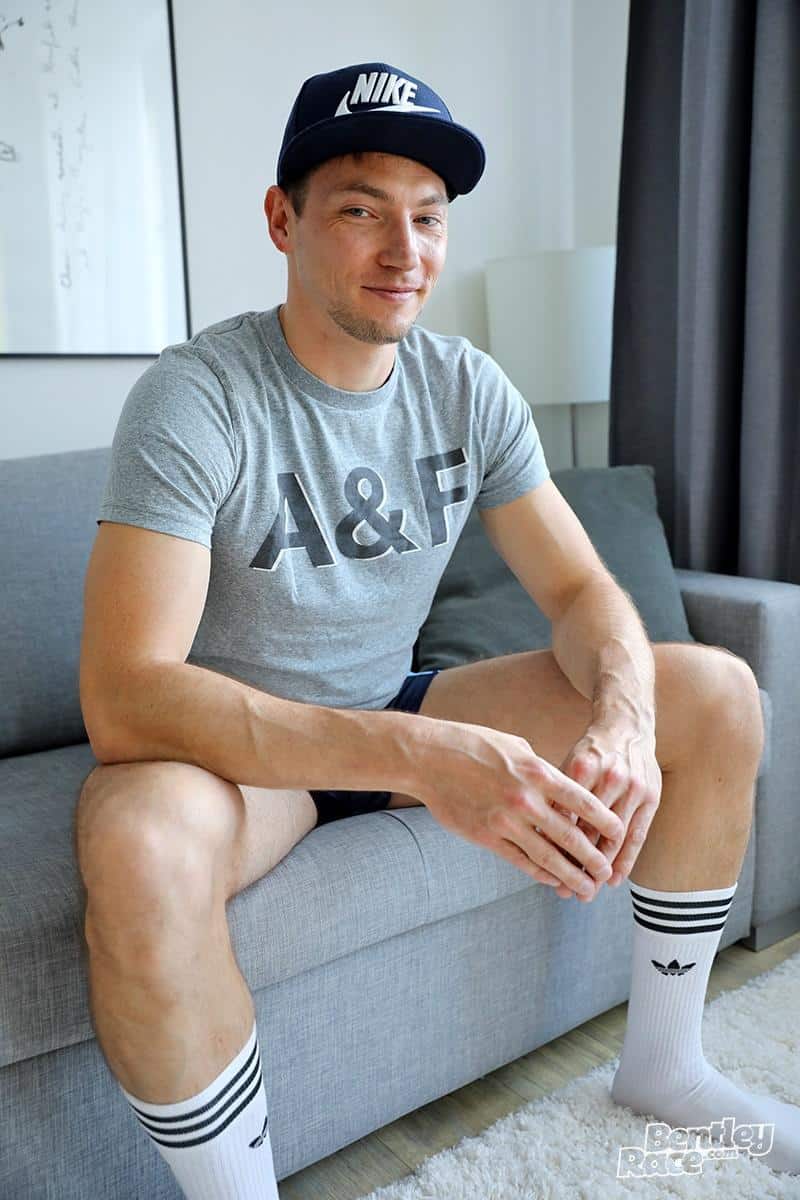 In just white Adidas socks Erik Brieger wanks thick pierced uncut dick spraying jizz all over himself 2 gay porn pics - In just his white Adidas socks Erik Brieger wanks his thick pierced uncut dick spraying jizz all over himself